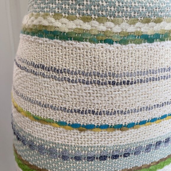 W by Worth Pencil Skirt 2 Straight Knee Length Green Blue Striped Modest Office - Picture 2 of 6